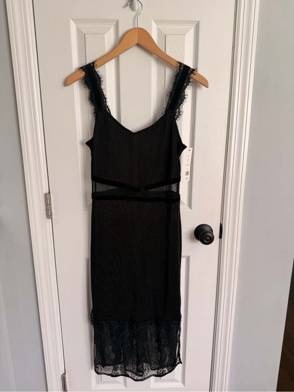 French Connection Black Lace-Trim Midi Dress